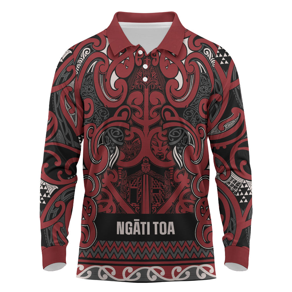 Aotearoa Iwi Ngati Toa Long Sleeve Polo Shirt Maori Wharenui House Tribal Pattern