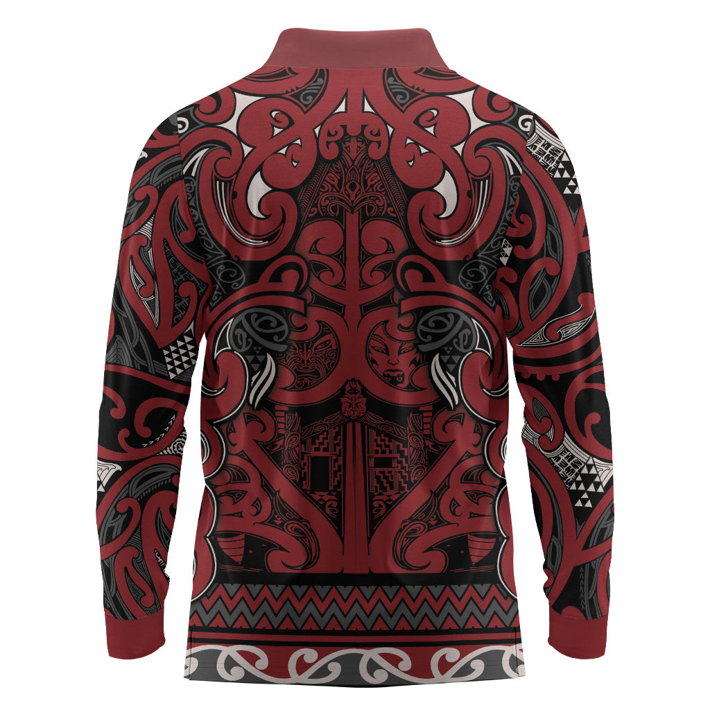 Aotearoa Iwi Ngati Toa Long Sleeve Polo Shirt Maori Wharenui House Tribal Pattern