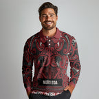 Aotearoa Iwi Ngati Toa Long Sleeve Polo Shirt Maori Wharenui House Tribal Pattern