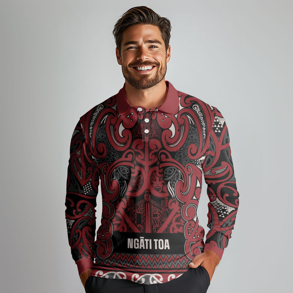 Aotearoa Iwi Ngati Toa Long Sleeve Polo Shirt Maori Wharenui House Tribal Pattern