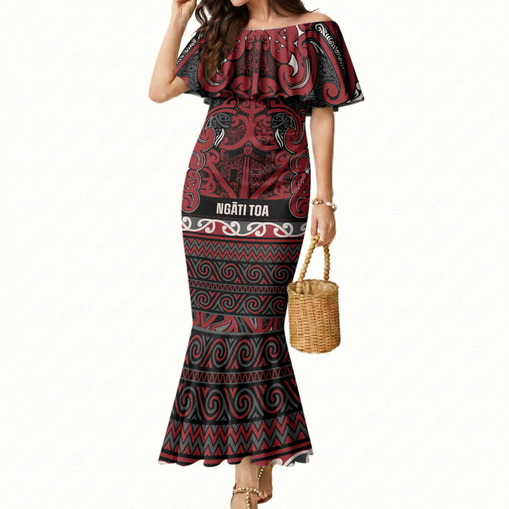 Aotearoa Iwi Ngati Toa Mermaid Dress Maori Wharenui House Tribal Pattern