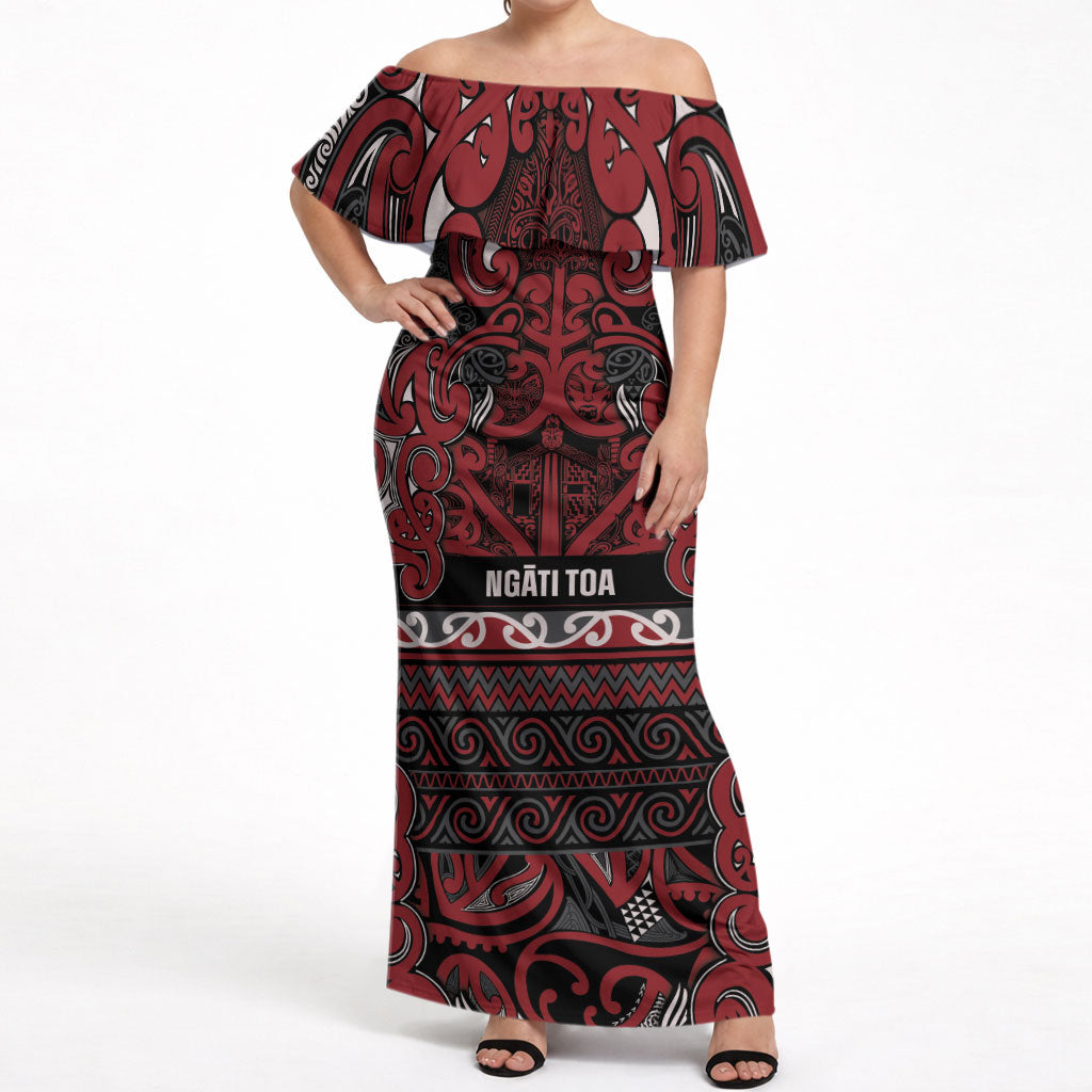 Aotearoa Iwi Ngati Toa Off Shoulder Maxi Dress Maori Wharenui House Tribal Pattern