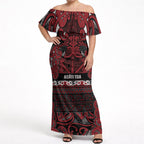 Aotearoa Iwi Ngati Toa Off Shoulder Maxi Dress Maori Wharenui House Tribal Pattern
