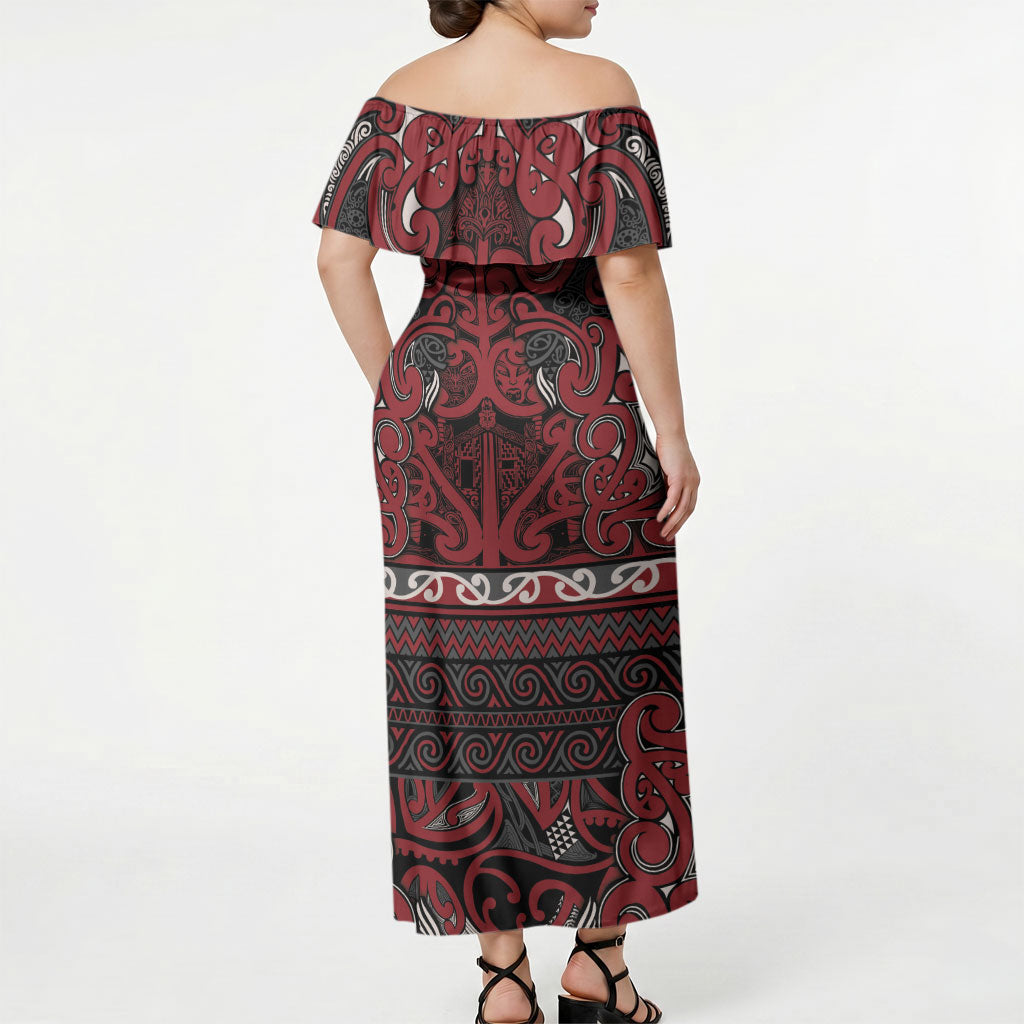 Aotearoa Iwi Ngati Toa Off Shoulder Maxi Dress Maori Wharenui House Tribal Pattern