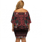 Aotearoa Iwi Ngati Toa Off Shoulder Short Dress Maori Wharenui House Tribal Pattern