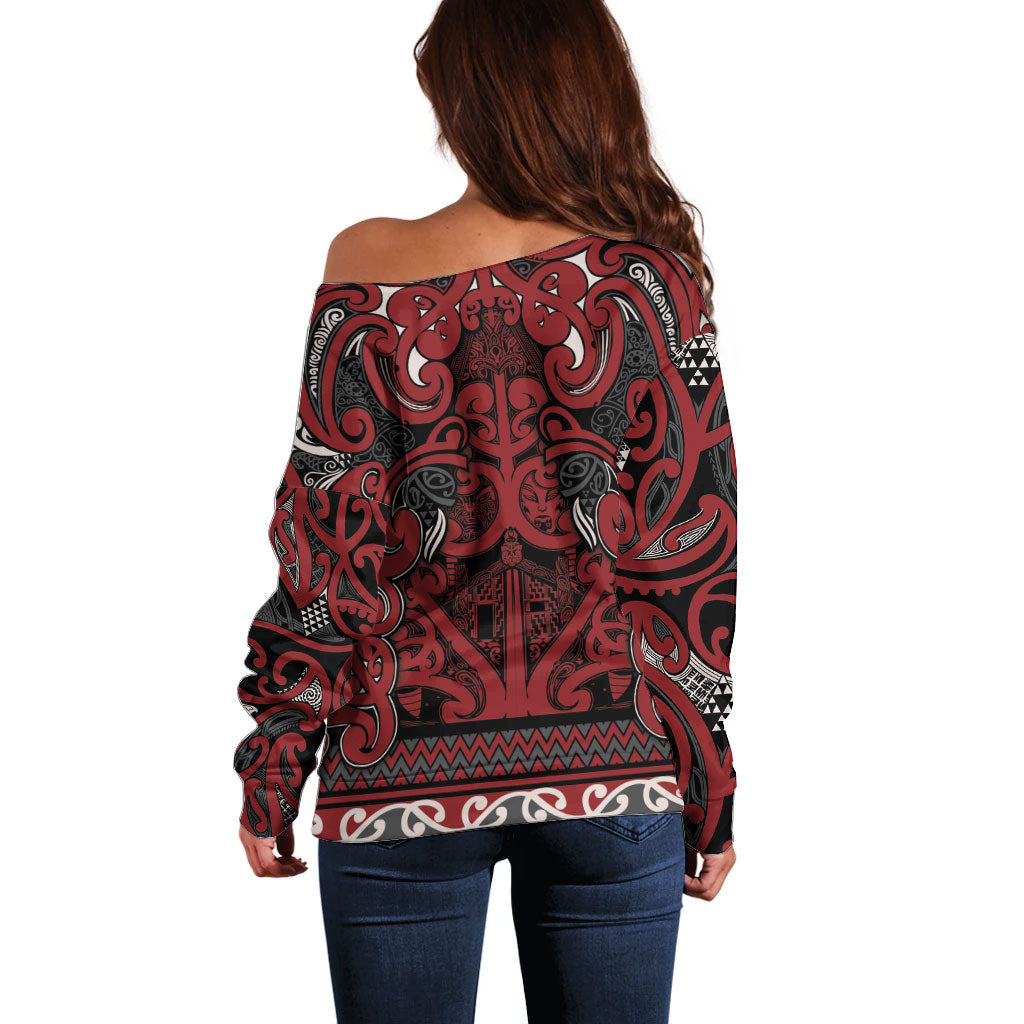 Aotearoa Iwi Ngati Toa Off Shoulder Sweater Maori Wharenui House Tribal Pattern