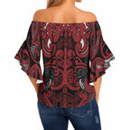 Aotearoa Iwi Ngati Toa Off Shoulder Wrap Waist Top Maori Wharenui House Tribal Pattern