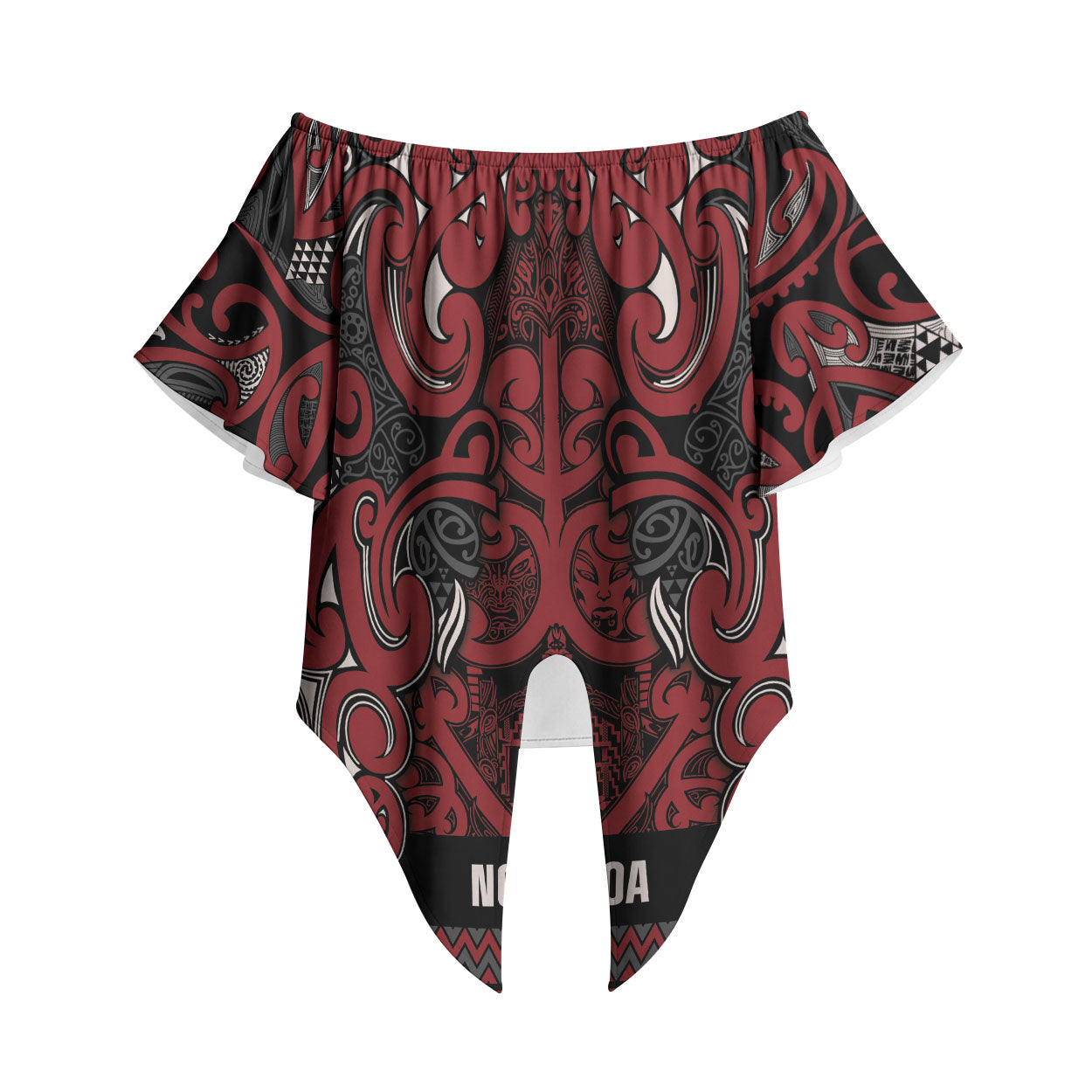 Aotearoa Iwi Ngati Toa Off Shoulder Wrap Waist Top Maori Wharenui House Tribal Pattern