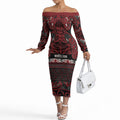 Aotearoa Iwi Ngati Toa Off The Shoulder Long Sleeve Dress Maori Wharenui House Tribal Pattern