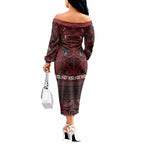 Aotearoa Iwi Ngati Toa Off The Shoulder Long Sleeve Dress Maori Wharenui House Tribal Pattern