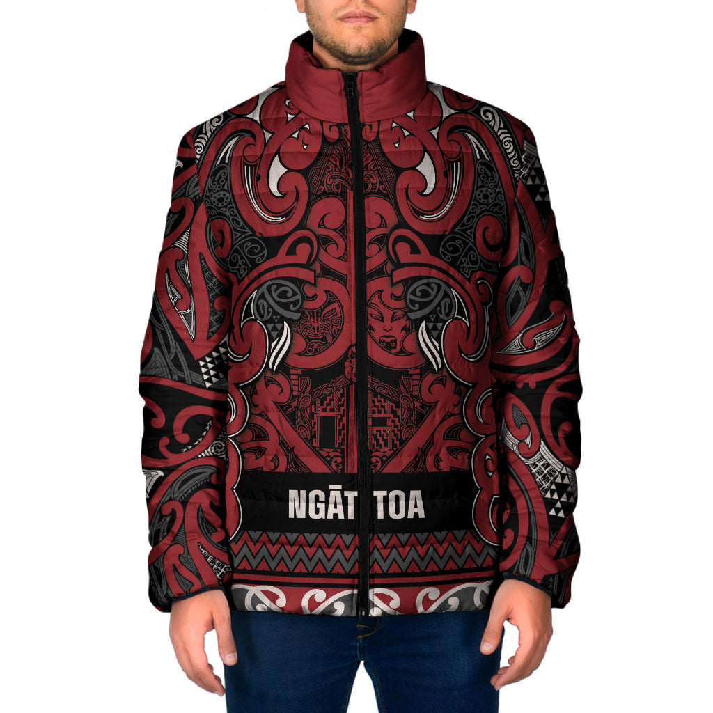 Aotearoa Iwi Ngati Toa Padded Jacket Maori Wharenui House Tribal Pattern