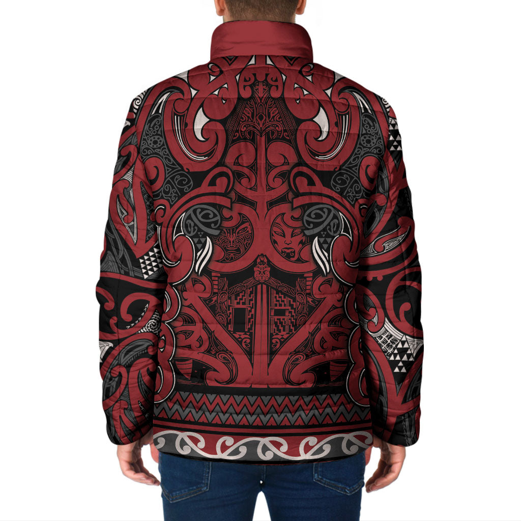 Aotearoa Iwi Ngati Toa Padded Jacket Maori Wharenui House Tribal Pattern