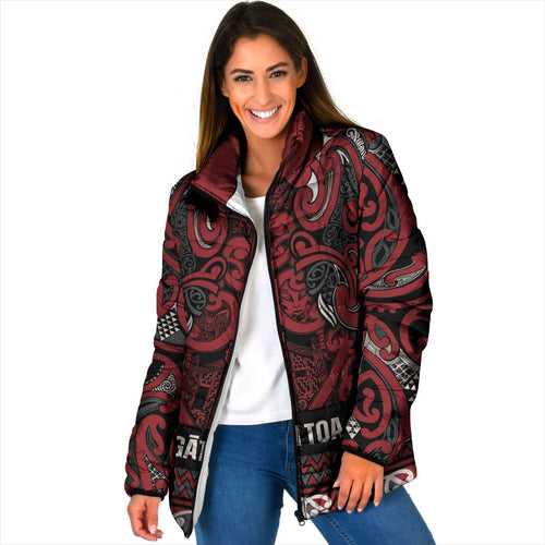 Aotearoa Iwi Ngati Toa Padded Jacket Maori Wharenui House Tribal Pattern
