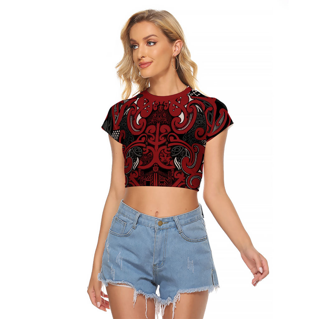 Aotearoa Iwi Ngati Toa Raglan Cropped T Shirt Maori Wharenui House Tribal Pattern