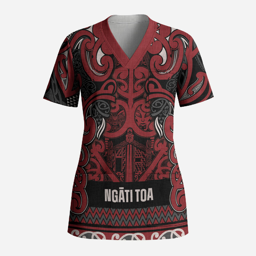 Aotearoa Iwi Ngati Toa Scrub Top Maori Wharenui House Tribal Pattern