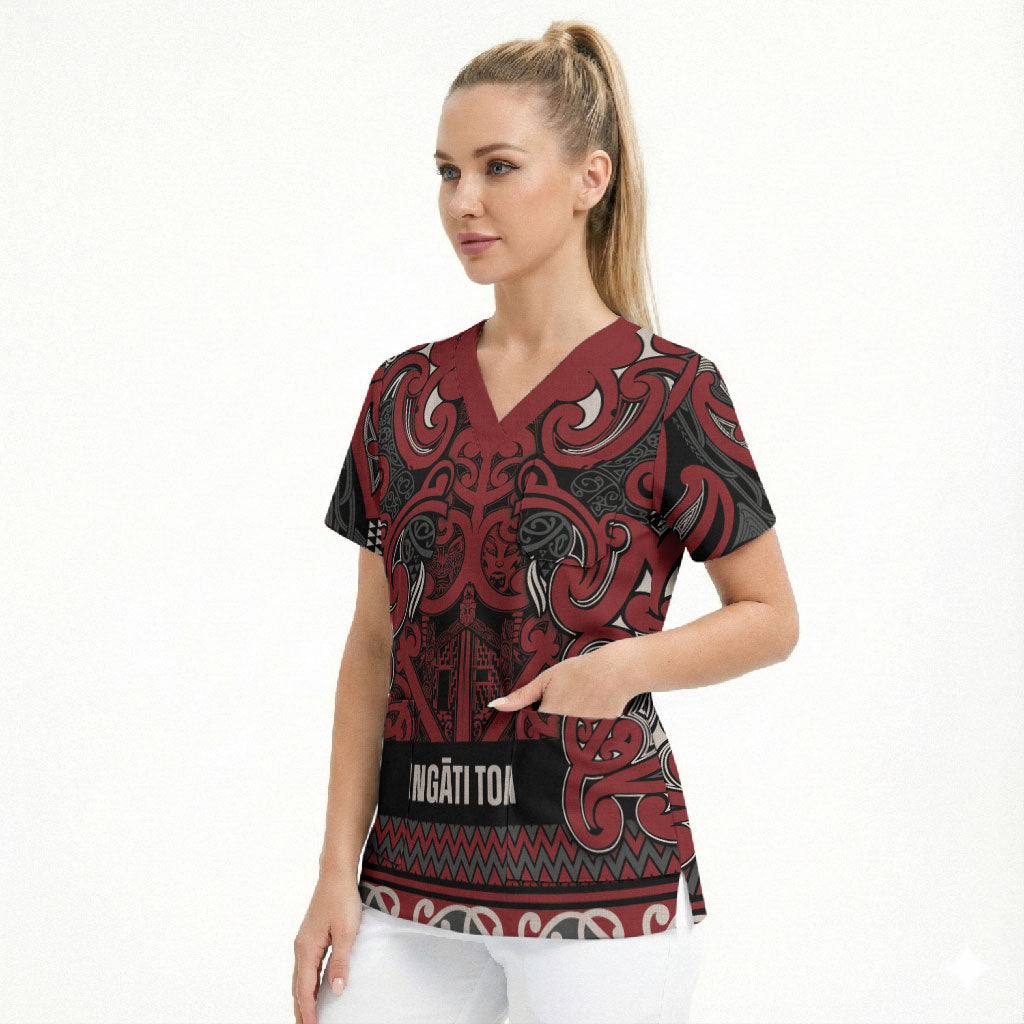 Aotearoa Iwi Ngati Toa Scrub Top Maori Wharenui House Tribal Pattern