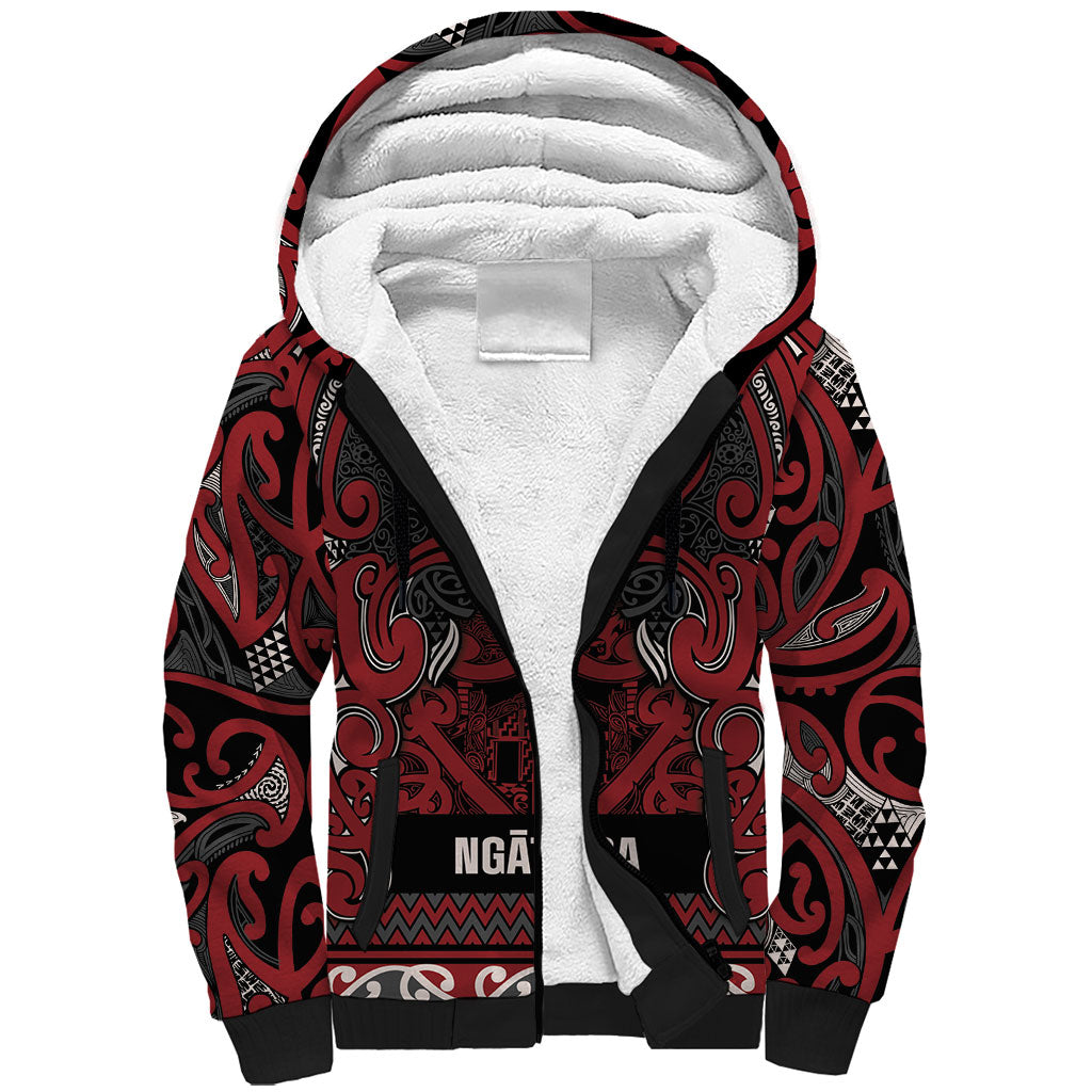 Aotearoa Iwi Ngati Toa Sherpa Hoodie Maori Wharenui House Tribal Pattern