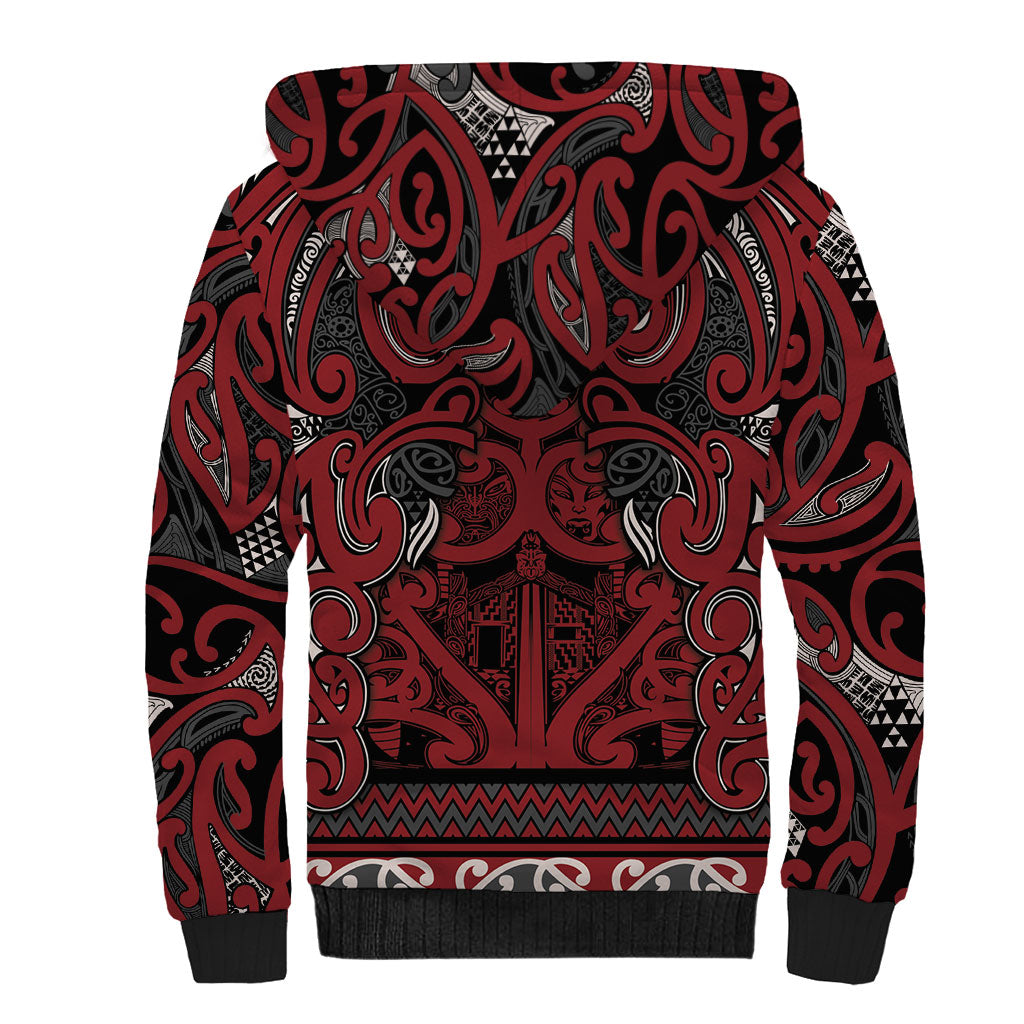 Aotearoa Iwi Ngati Toa Sherpa Hoodie Maori Wharenui House Tribal Pattern