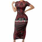 Aotearoa Iwi Ngati Toa Short Sleeve Bodycon Dress Maori Wharenui House Tribal Pattern