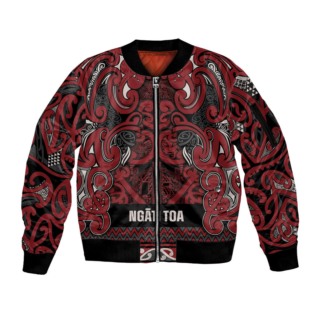 Aotearoa Iwi Ngati Toa Sleeve Zip Bomber Jacket Maori Wharenui House Tribal Pattern