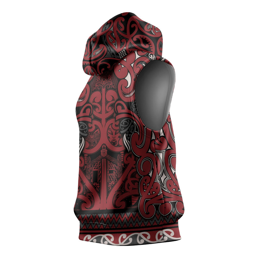 Aotearoa Iwi Ngati Toa Sleeveless Hoodie Maori Wharenui House Tribal Pattern