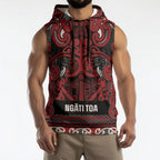 Aotearoa Iwi Ngati Toa Sleeveless Hoodie Maori Wharenui House Tribal Pattern