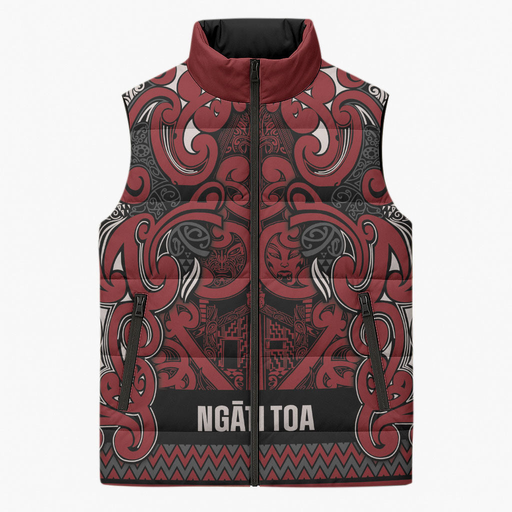 Aotearoa Iwi Ngati Toa Sleeveless Puffer Jacket Maori Wharenui House Tribal Pattern