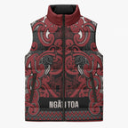 Aotearoa Iwi Ngati Toa Sleeveless Puffer Jacket Maori Wharenui House Tribal Pattern