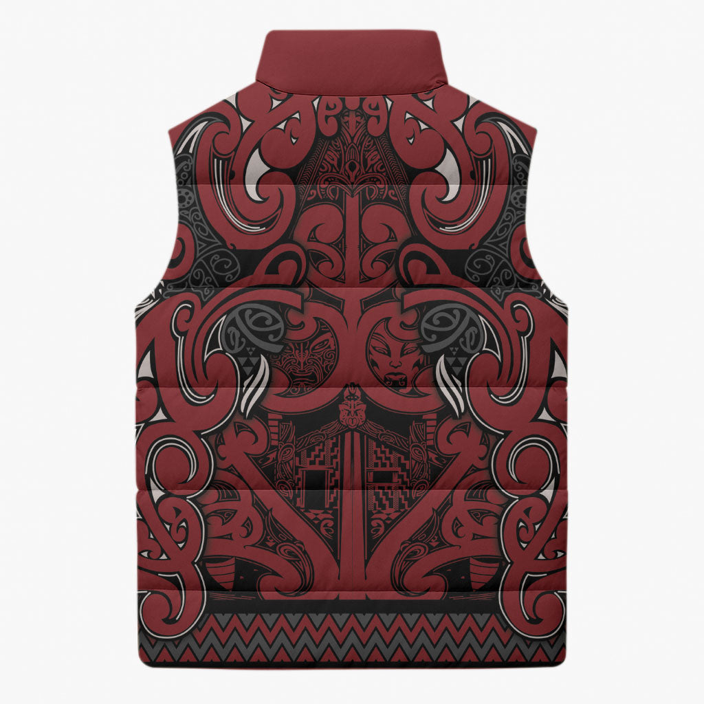 Aotearoa Iwi Ngati Toa Sleeveless Puffer Jacket Maori Wharenui House Tribal Pattern