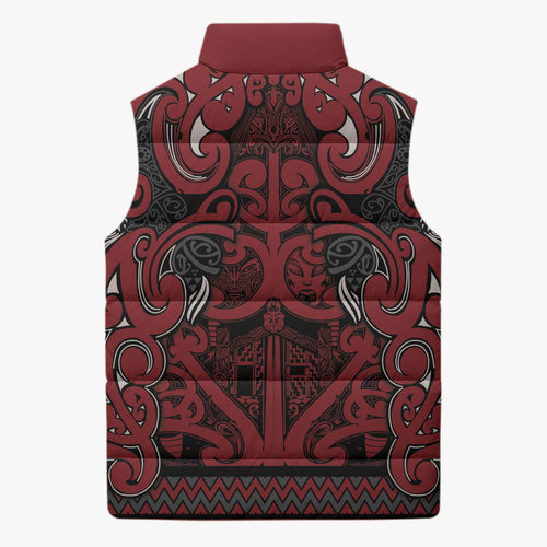 Aotearoa Iwi Ngati Toa Sleeveless Puffer Jacket Maori Wharenui House Tribal Pattern