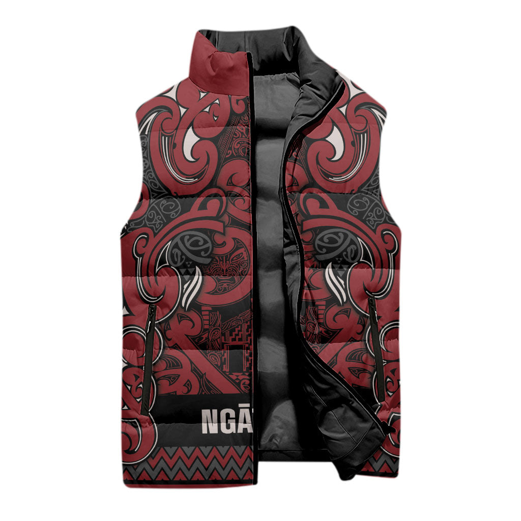 Aotearoa Iwi Ngati Toa Sleeveless Puffer Jacket Maori Wharenui House Tribal Pattern