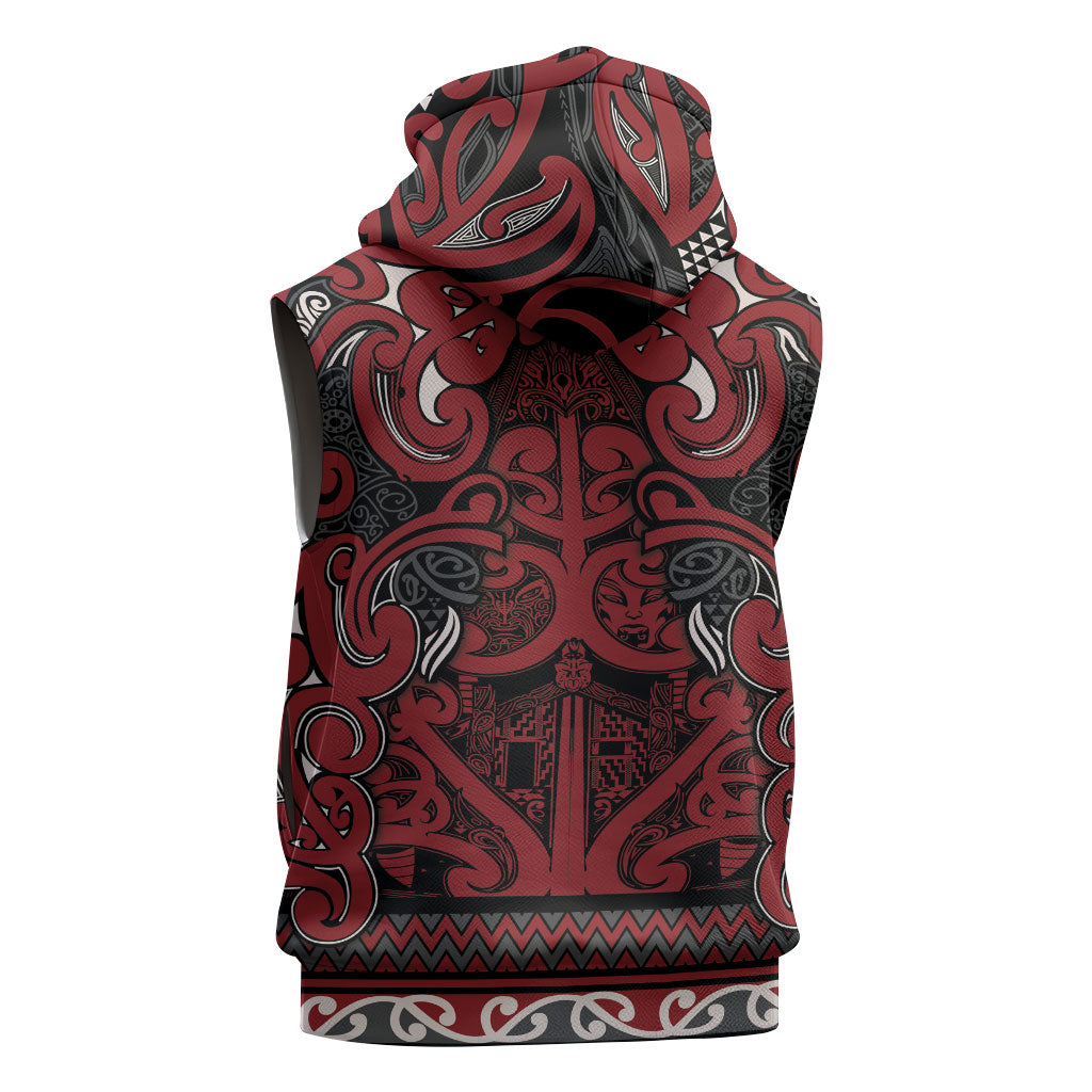 Aotearoa Iwi Ngati Toa Sleeveless Zip Hoodie Maori Wharenui House Tribal Pattern