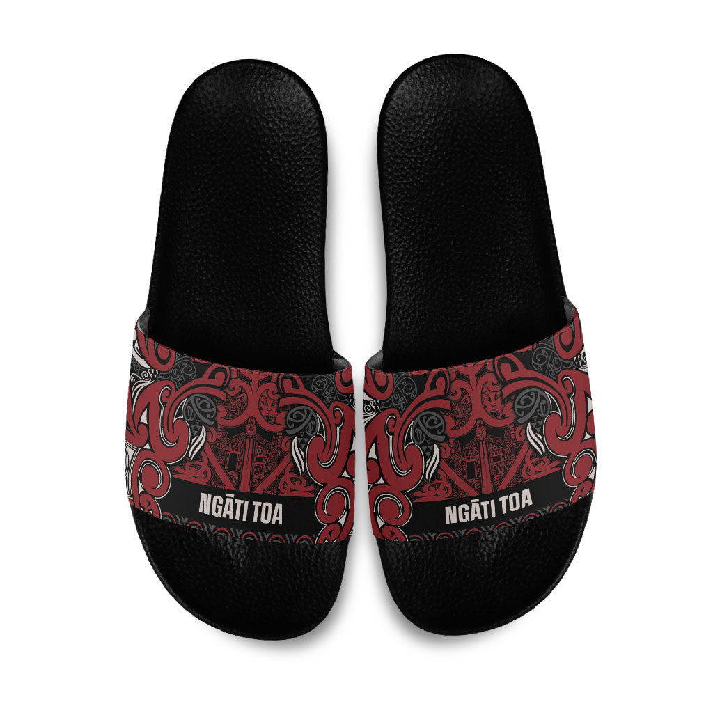 Aotearoa Iwi Ngati Toa Slide Sandals Maori Wharenui House Tribal Pattern