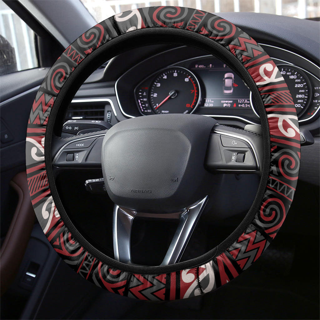 Aotearoa Iwi Ngati Toa Steering Wheel Cover Maori Wharenui House Tribal Pattern