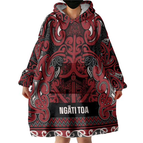 Aotearoa Iwi Ngati Toa Wearable Blanket Hoodie Maori Wharenui House Tribal Pattern