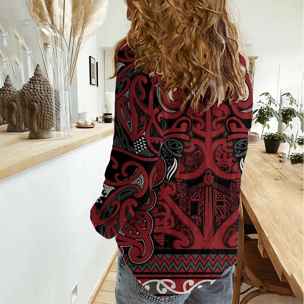 Aotearoa Iwi Ngati Toa Women Casual Shirt Maori Wharenui House Tribal Pattern