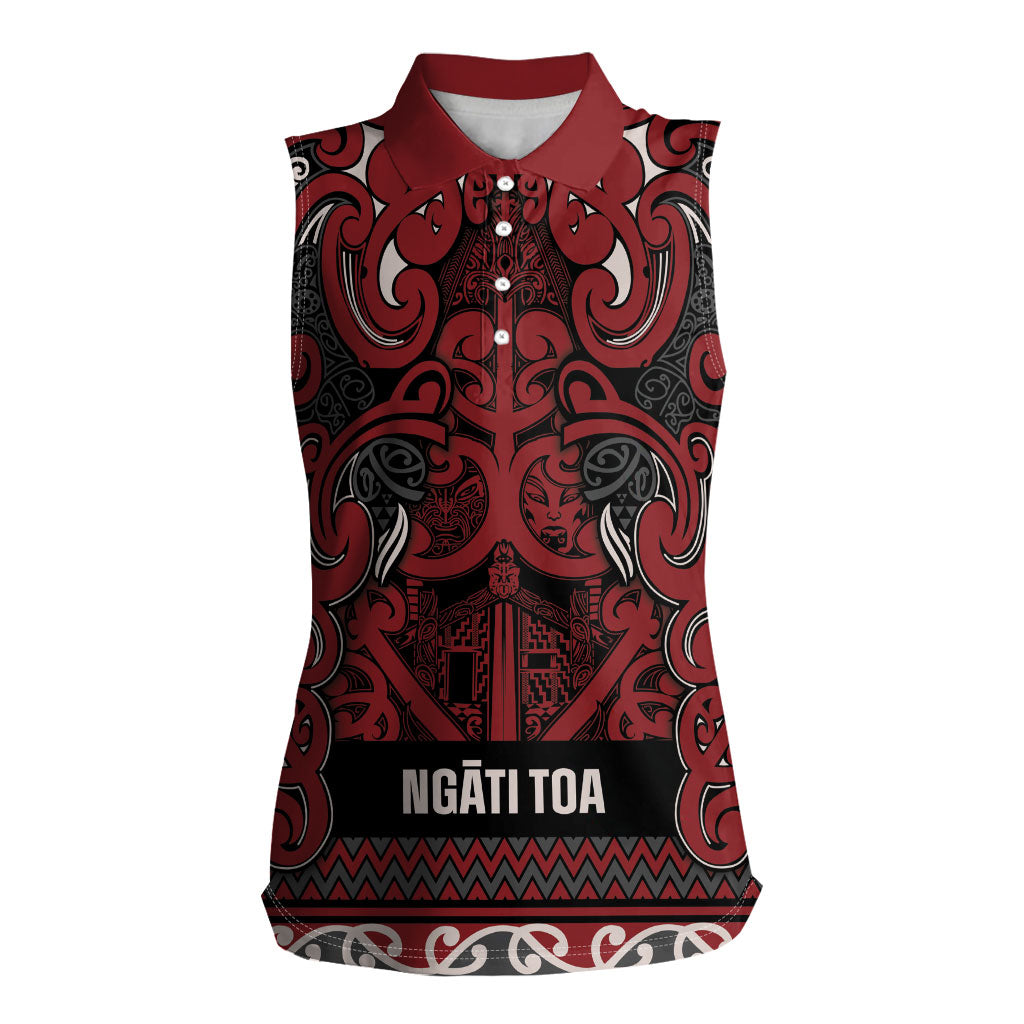 Aotearoa Iwi Ngati Toa Women Sleeveless Polo Shirt Maori Wharenui House Tribal Pattern