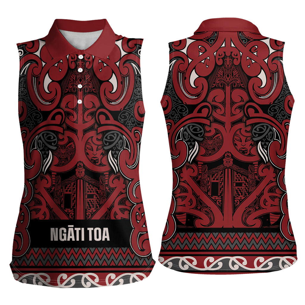Aotearoa Iwi Ngati Toa Women Sleeveless Polo Shirt Maori Wharenui House Tribal Pattern