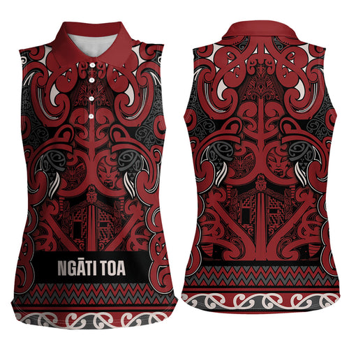 Aotearoa Iwi Ngati Toa Women Sleeveless Polo Shirt Maori Wharenui House Tribal Pattern