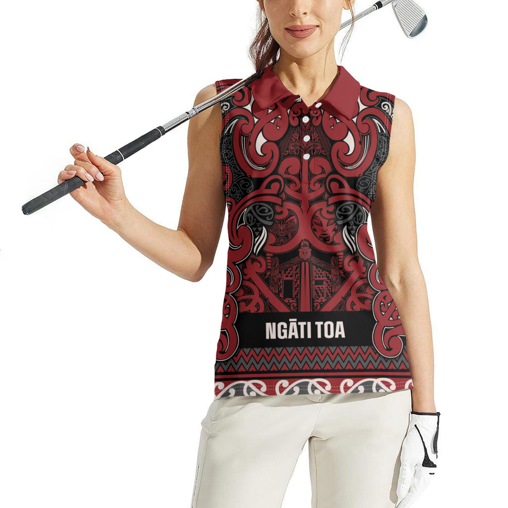 Aotearoa Iwi Ngati Toa Women Sleeveless Polo Shirt Maori Wharenui House Tribal Pattern