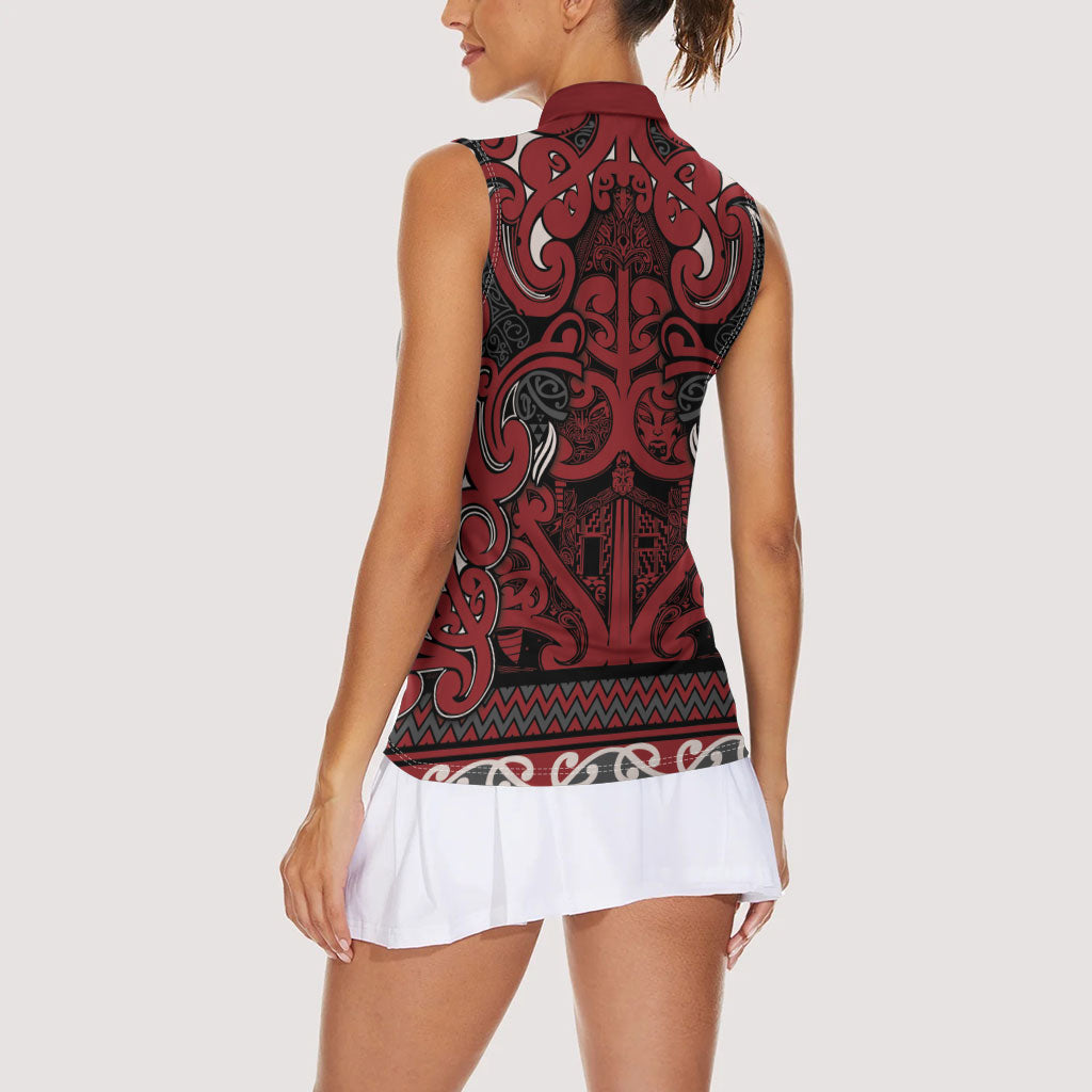 Aotearoa Iwi Ngati Toa Women Sleeveless Polo Shirt Maori Wharenui House Tribal Pattern