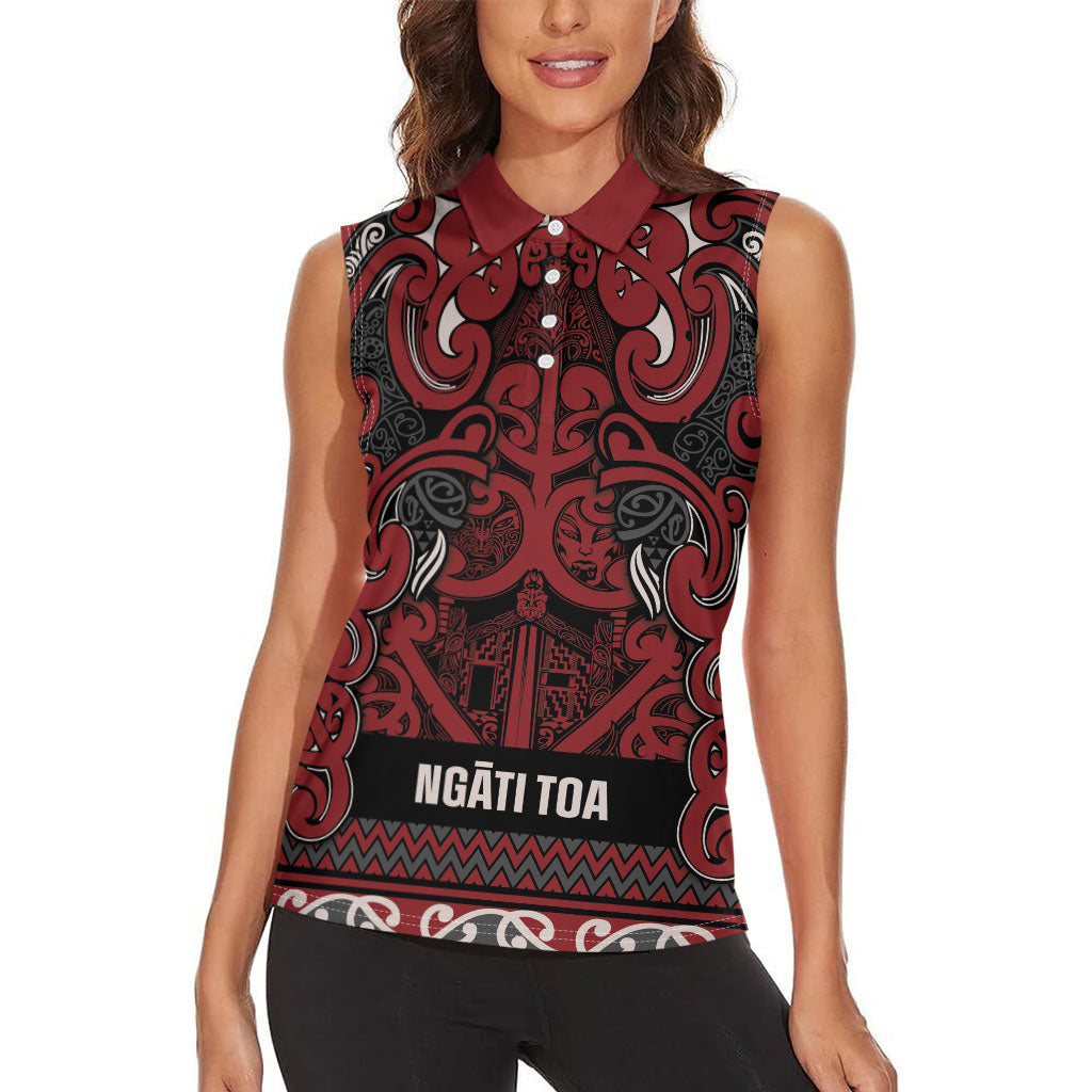 Aotearoa Iwi Ngati Toa Women Sleeveless Polo Shirt Maori Wharenui House Tribal Pattern