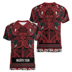 Aotearoa Iwi Ngati Toa Women V-Neck T-Shirt Maori Wharenui House Tribal Pattern