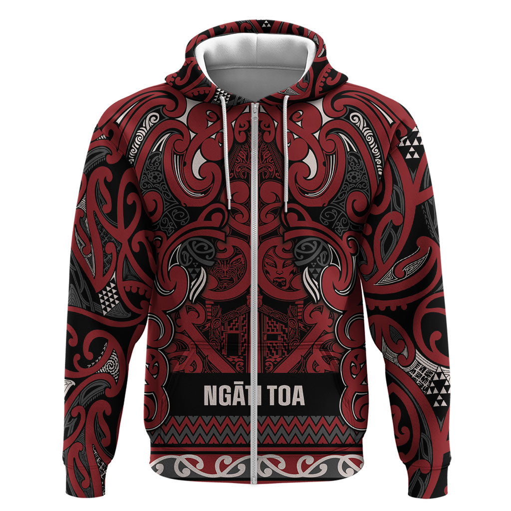 Aotearoa Iwi Ngati Toa Zip Hoodie Maori Wharenui House Tribal Pattern