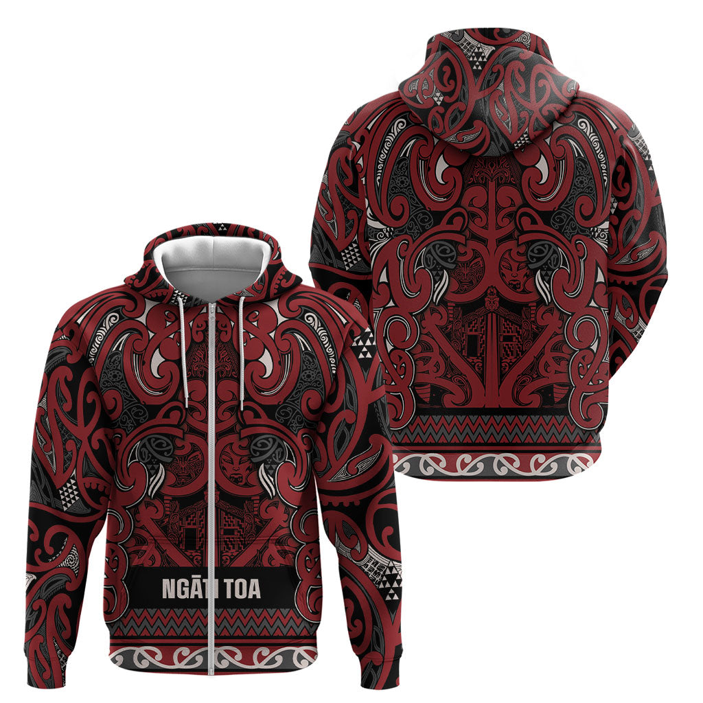 Aotearoa Iwi Ngati Toa Zip Hoodie Maori Wharenui House Tribal Pattern