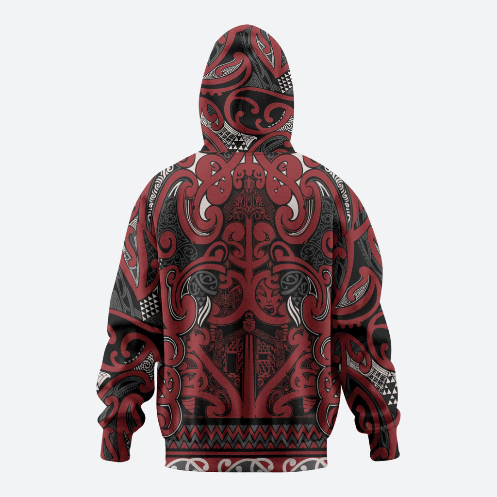 Aotearoa Iwi Ngati Toa Zip Hoodie Maori Wharenui House Tribal Pattern