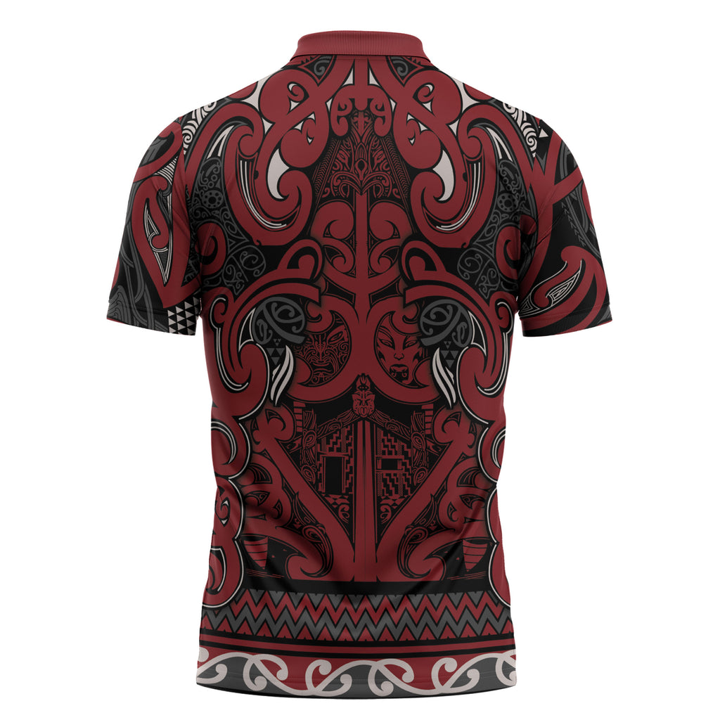 Aotearoa Iwi Ngati Toa Zipper Polo Shirt Maori Wharenui House Tribal Pattern