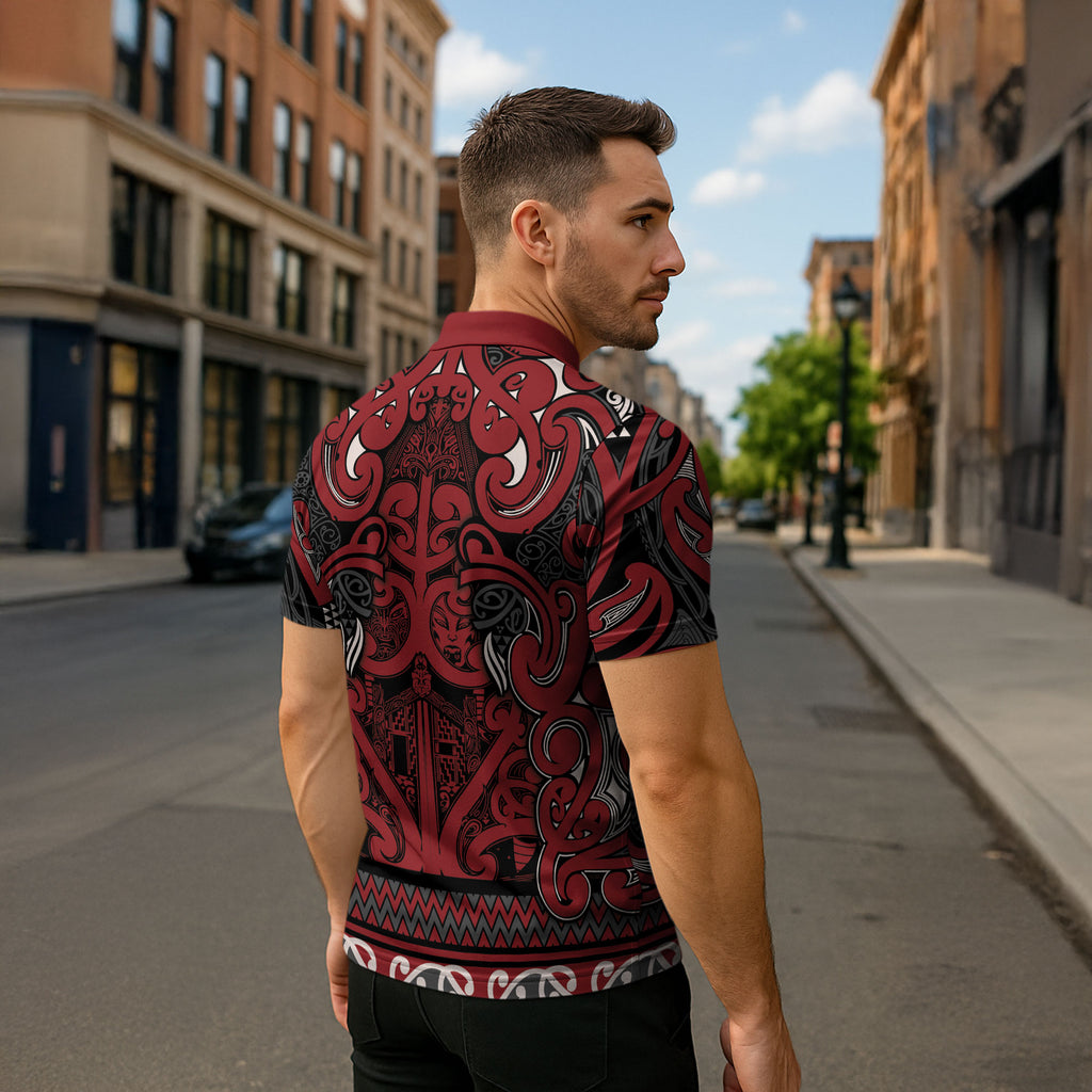 Aotearoa Iwi Ngati Toa Zipper Polo Shirt Maori Wharenui House Tribal Pattern