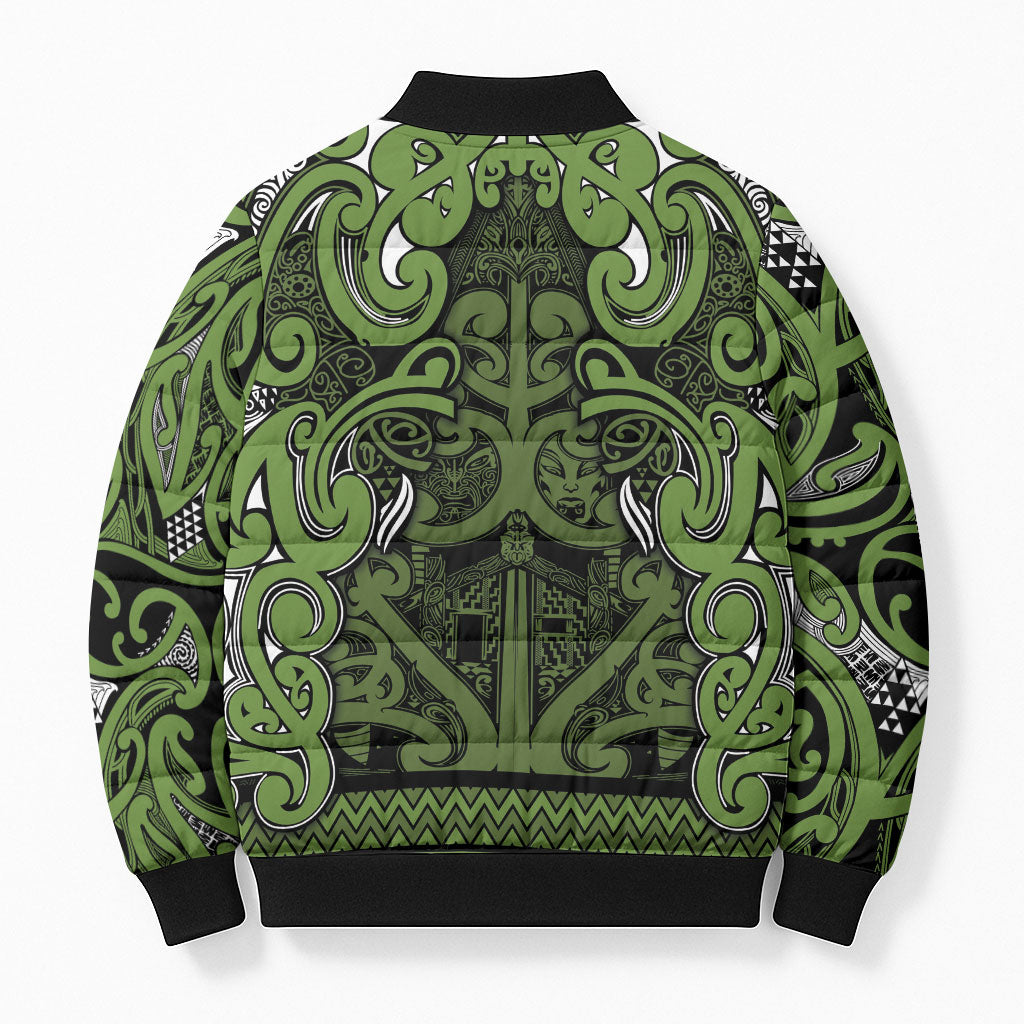 Aotearoa Iwi Ngāti Tama ki Taranaki Trust Bomber Puffer Jacket Maori Wharenui House Tribal Pattern