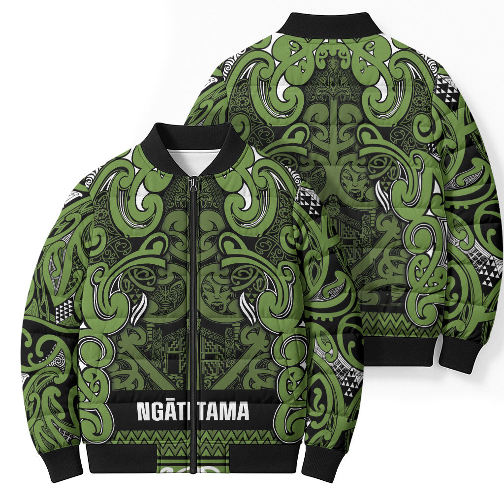 Aotearoa Iwi Ngāti Tama ki Taranaki Trust Bomber Puffer Jacket Maori Wharenui House Tribal Pattern